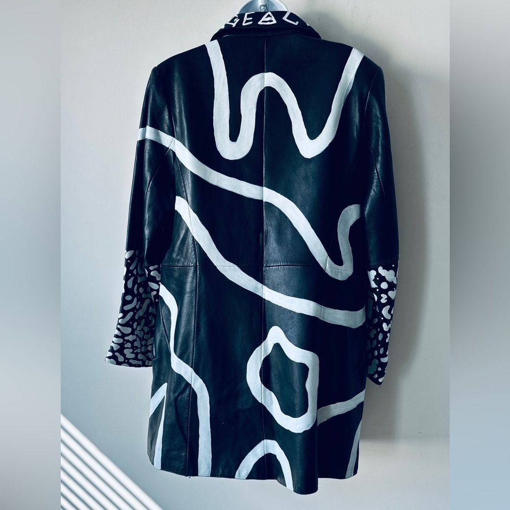 Vintage REWORK UPCYCLE Genuine Leather Abstract & Hand Painted Jacket Size S - Picture 11 of 13